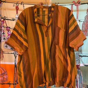 Guatemalan Striped Boho Short-Sleeve 100% Cotton Shirt